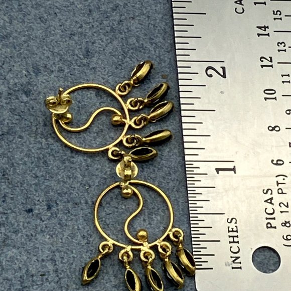 Dangle Pierced Earrings Yin Yang Gold Wire Faceted Black Ellipse Retro BoHo - Picture 5 of 5